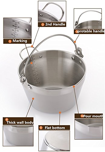Jam Making Maslin Pan Stainless Steel Preserve Pot & Handle Bucket,Camping Pan (4.5L-4.5Qt)