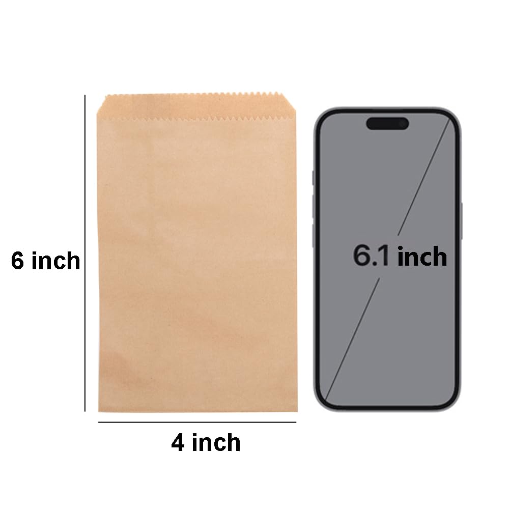 Volanic 100Pcs 4X6 Inch Kraft Paper Bags Small Flat Party Favor Bag For Bakery Cookies Sandwich Soap Packing