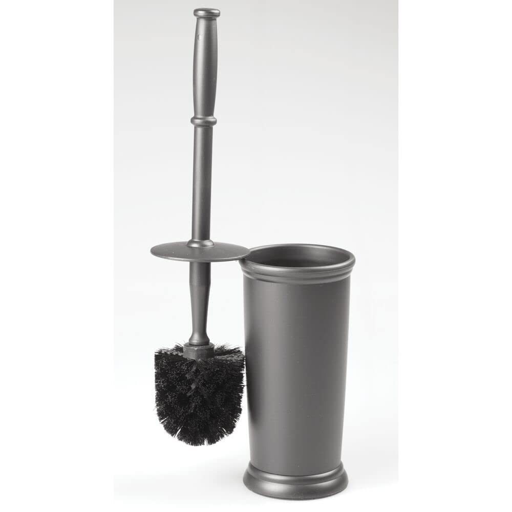 mDesign Toilet Bowl Brush and Holder - Covered Bathroom Toilet Brush - Standing Toilet Bowl Scrubber in Modern Holder - Space Sa