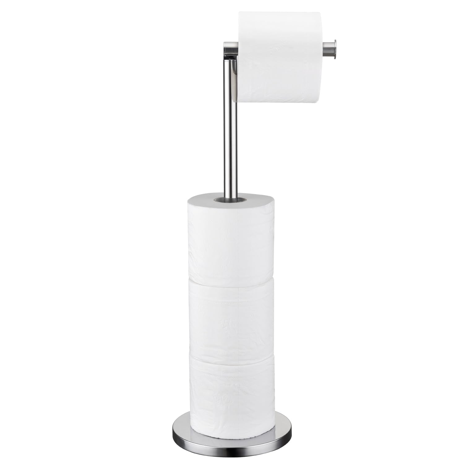 Welllink Toilet Paper Holder Stand, Floor Standing With Heavy Weighted Base - Holds 4 Rolls, Polished Chrome Bathroom Tissue Org