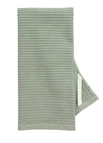 Sage Green Kitchen Dish Towels 100% Cotton Cloth Soft Cleaning Drying Absorbent Terry Ribbed Loop: Set Of 3 Multipurpose For Eve