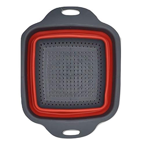 Handy Housewares Space Saving Collapsible Silicone Kitchen Colander Food Strainer (Red)