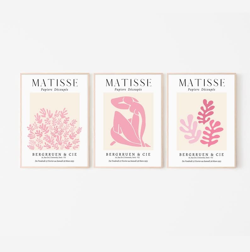 Hesendot Matisse Art Wall D  Cor Set Of 3,Unframed Sage Pink Wall Art,Truly Quality Canvas Prints For 11X14In,Art Poster Decorat