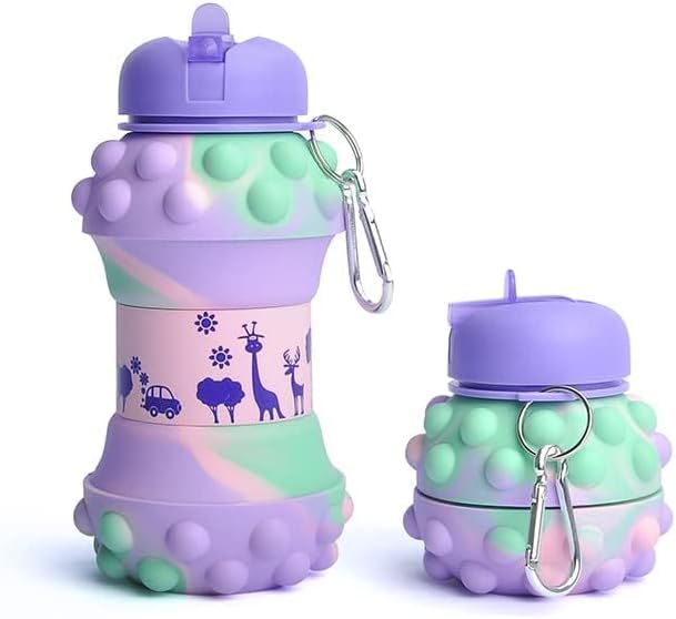 Jukusa Collapsible Silicone Water Bottle - 600Ml | Leak-Proof, Bpa-Free, Soft & Durable, Foldable With Carabiner Hook | Dotted D