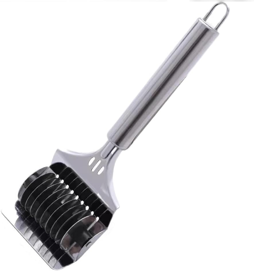 Pasta Noodle Cutter, Stainless Steel Noodle Lattice Roller, Handheld Pasta Spaghetti Maker, Dough Cutter with Comfort Handle, Ki