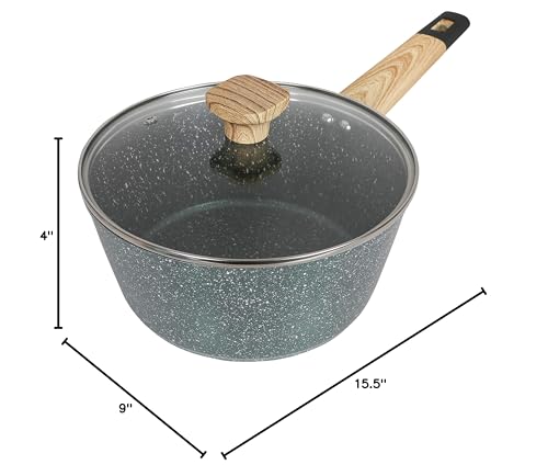 Art of Cooking 3 Quart Granite Nonstick Saucepan Cookware Set (Induction Compatible) (Forest Green)