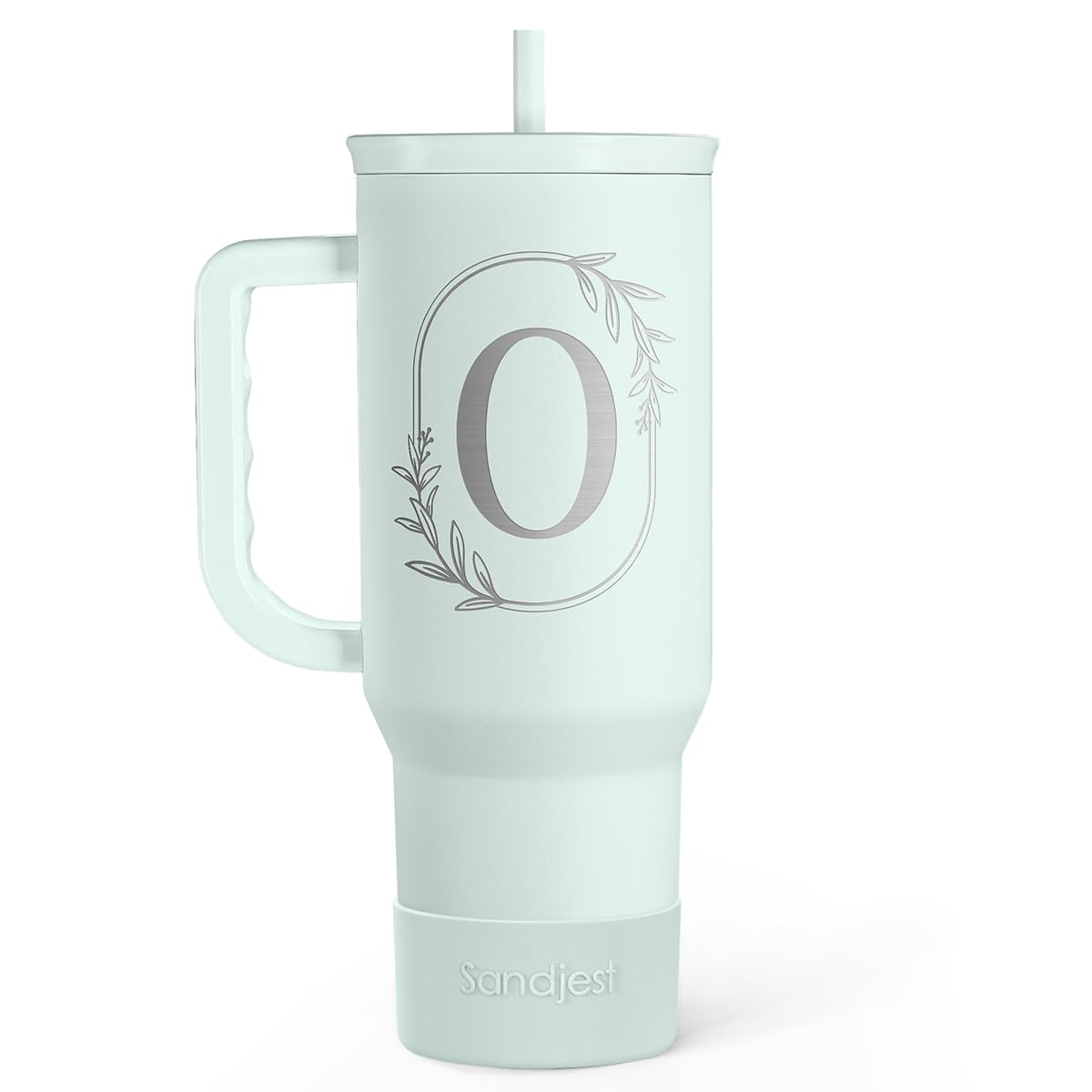 Personalized Monogrammed Tumbler with Handle 40oz, Letter O Tumblers Insulated Coffee Travel Cup, Custom Initial Gift for Women 