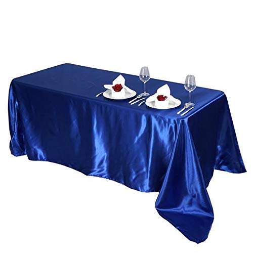 Balsacircle 90X156 Inch Royal Blue Satin Rectangle Tablecloth Table Cover Linens For Wedding Table Cloth Reception Events Kitche