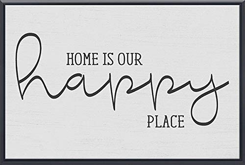Home Is Our Happy Place Sign Wall Decor 18 X 12 - Framed Picture Canvas Art Print Inspirational Quote Entryway Saying Family Liv