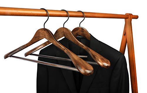 Topia Hanger Set Of 6 Beautiful Coat Suit Jacket Wood Wooden Hangers, Premium Retro Finish With Extra-Wide Shoulder- 360 Black H
