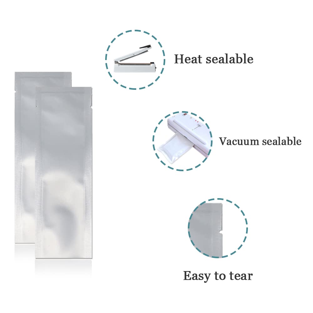 Pabck 200 Pieces 1.96X4.7 Inch (Inside Size 1.56X4.3 Inch) Coffee Food Storage Heat Seal Pure Mylar Foil Bag Vacuum Pouch For Sa