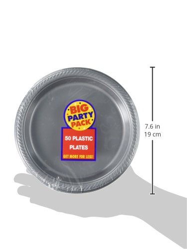 Silver Round Disposable Plastic Plates - 7'' (Pack Of 50) | Sturdy Dinnerware For Parties, Events & Everyday Use