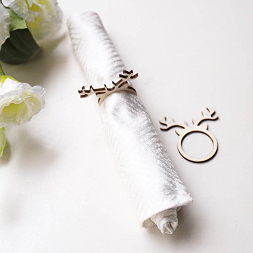 Ruixuan Laser Cut 15Pcs Of Rustic Wedding Wood Napkin Rings, Christmas Reindeer,Reindeer Napkin Rings,Laser Cut Antler Pace Sett