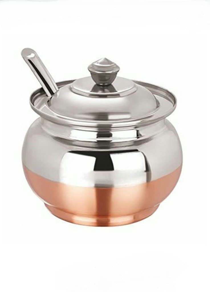 Ksjone Copper Coated Stainless Steel Ghee Pot With Spoon | Ghee Container For Kitchen | Premium Oil Container With Lid For Pooja