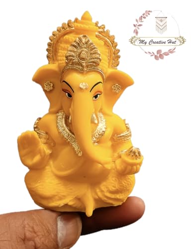 My Creative Hut Ganpati Idol Home Decor Item Ganesh Murti Statue For Gift, Puja Ghar, Gifting, Office, Car Dashboard (Yellow)