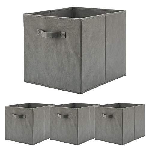 Beigeswan Foldable Fabric Storage Bin [Set Of 4] Collapsible Containers Cubes Boxes Organizer - 13 X 15 X 13 Inches (Gray)