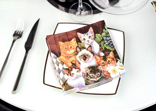 Wallye Cat Paper Napkins, Pet Animal Theme Shabby Chic Servilletas Para Decoupage Napkins, 20 Pack