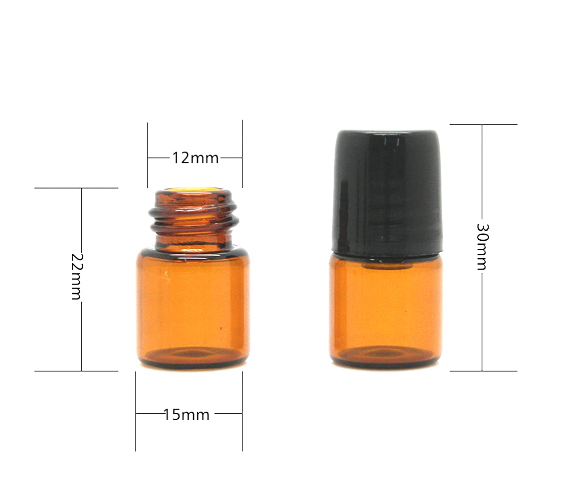 Furnido 25 Pack 1Ml Amber Glass Roll On Bottle For Essential Oils,Perfume Vial With Stainless Steel Roller Ball,Black Caps Mini