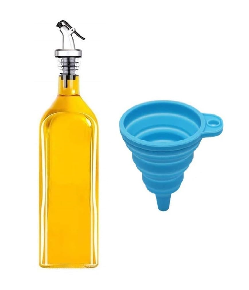 Sqinelli Italian Glass Oil Dispenser 1000 Ml, Pack Of 2, Oil Bottle For Kitchen 1 Litre Glass, Oval Transparent (Tt 1000 X 1 Wit