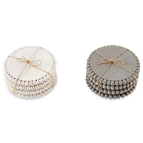 Mud Pie White Beaded Coaster Sets, 4 3/4'''' Dia (42500044W)