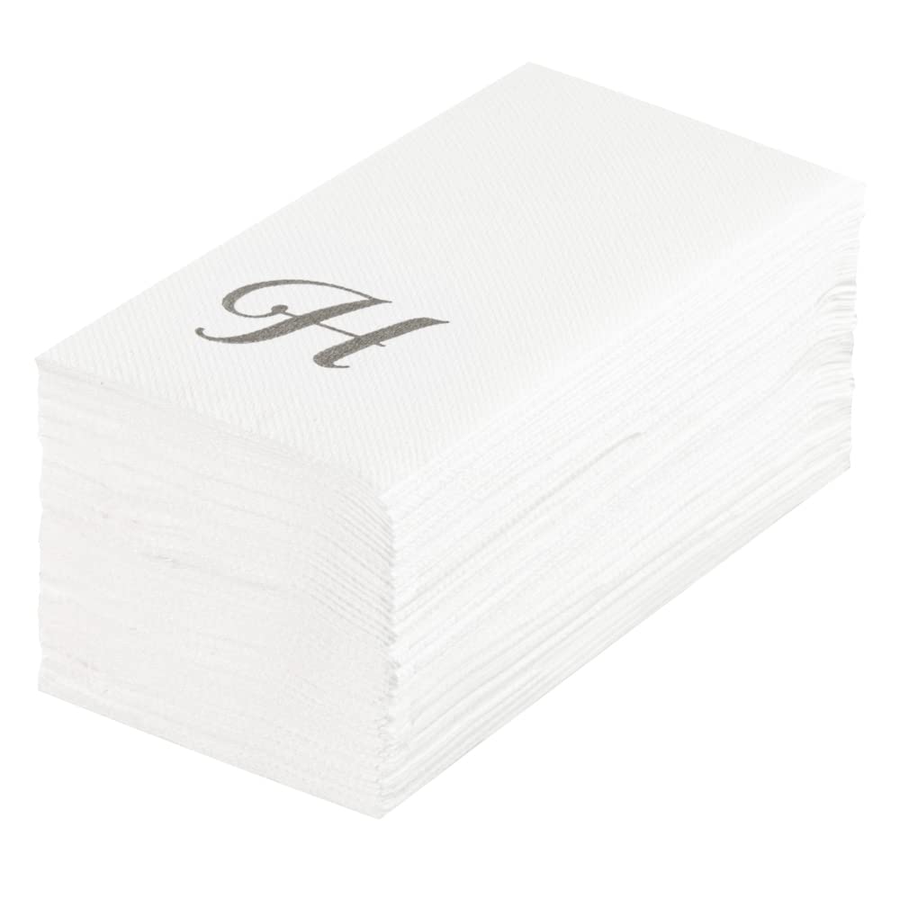 Luxenap 15.8 X 7.9 Inch Linen-Feel Guest Towels, 2000 Lettered Hand Towels - Silver Letter 'H', Cursive Font, White Paper Dinner