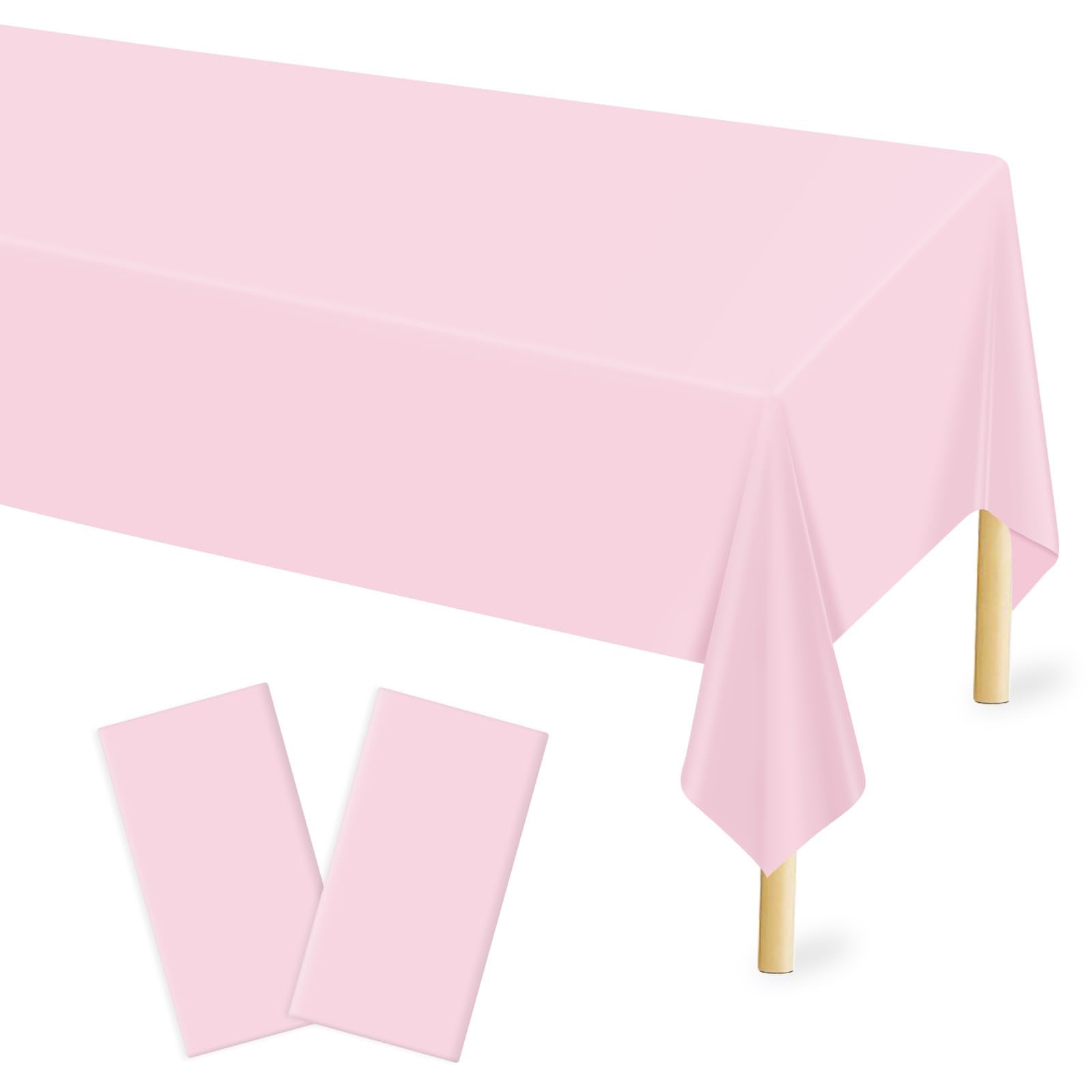 Mulbozy 2 Pcs Light Pink Plastic Tablecloth for Rectangle Table, 54    108 inches Disposable Pink Party Table Covers for Gril Bi
