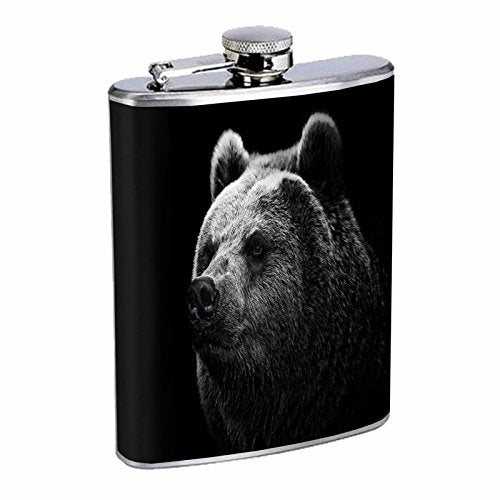 Black Bear Black and White Flask D6 8oz Stainless Steel Wild Bear Forest Nature