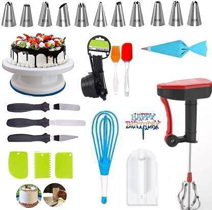 Greenstone Caketurn Table, Egg Beater/Whisk And Cake Icing Nozzle Set Type Baking Tools, Brush, Spatula, Whisk Material Steel, S
