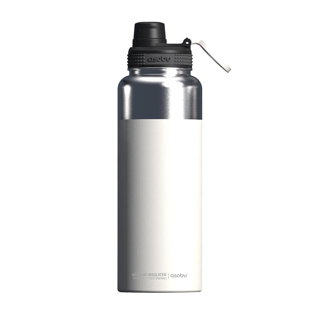 Asobu Mighty Flask TMF5  Insulated Stainless Steel Bottle with Handle & Spout  40oz (White)