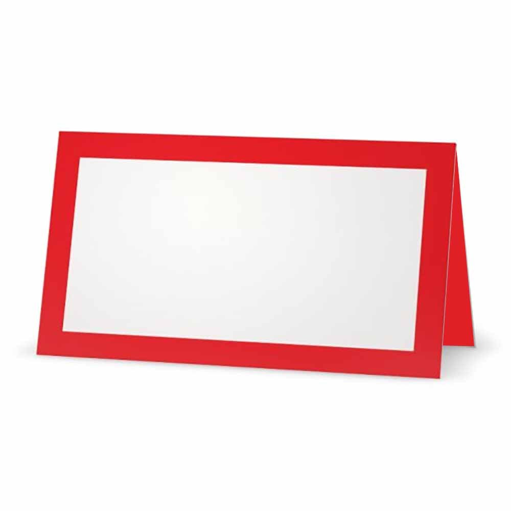 Red Place Cards - Flat Or Tent - 10 Or 50 Pack - White Blank Front With Solid Color Border - Placement Table Name Seating Statio