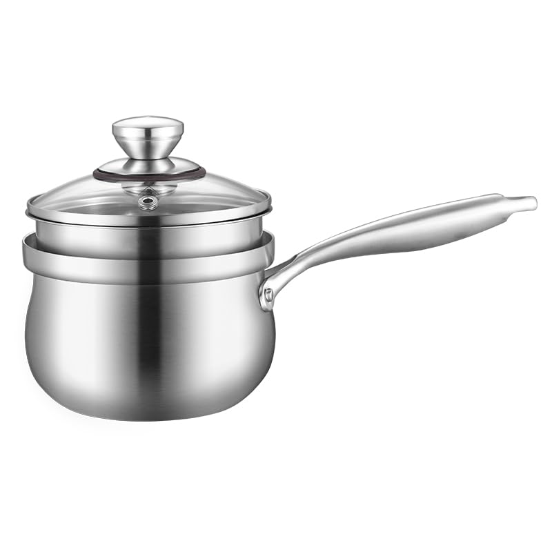 Stainless Steel Saucepan with Steamer,1.5 Qt Small Multipurpose Pot, Milk Pot,1.5 Quart Sauce Pan with Steamer for Cooking with 