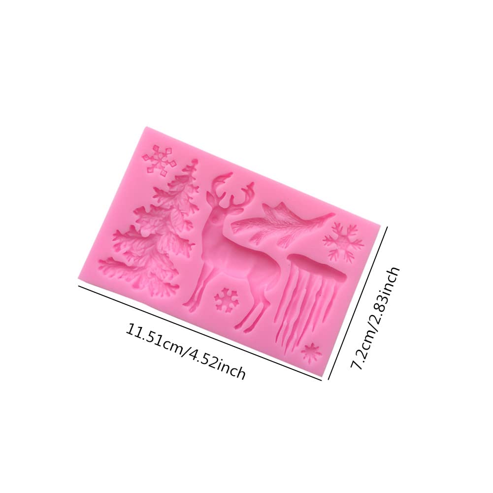 2 Pack Christmas Deer Fondant Silicone Mold, Animal Elk Snowflake Tree Deer Resin Fondant Silicone Mold For Diy Cookie Cake Choc