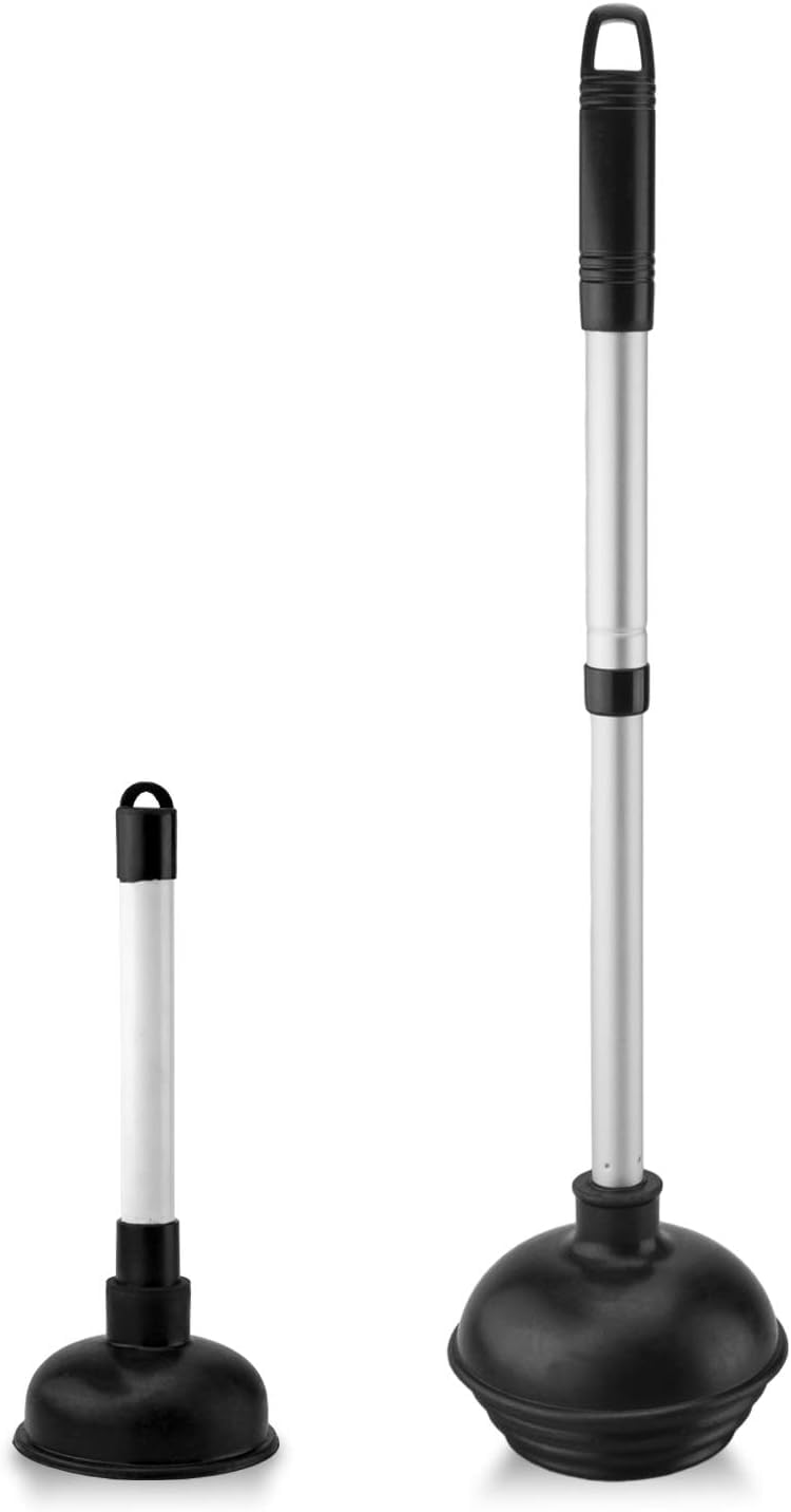 NEIKO 60169A Toilet Plunger | 2 Piece | Bonus Mini-sink and Drain Plunger | Compact | Patented All-Angle Design | Telescopic Alu