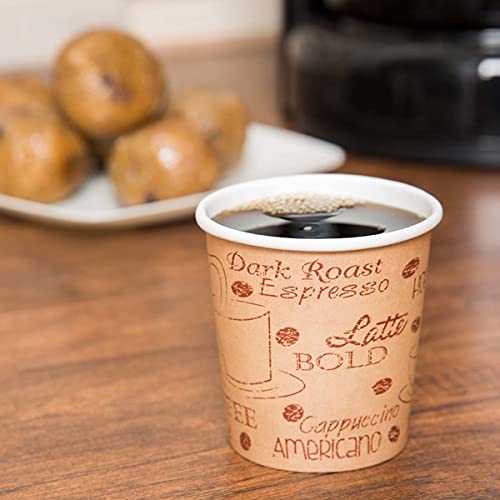 Ecodesign-Us 4 Ounce Disposable Espresso Paper Hot Cups With Black Lids - 50 Sets - Print - Small Portion Sample Shots (50, Prin