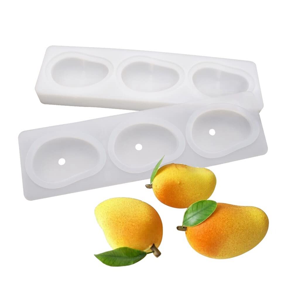 Surakey 3Cavity Mango Mold Cake Silicone Molds for Baking Dessert Jelly Ice Cream 3D Fruit Shapes Silicone Mold for Chocolate C