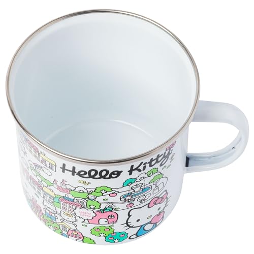 Silver Buffalo Sanrio Hello Kitty Destination Neighborhood Enamel Camper Mug, 21 Ounces