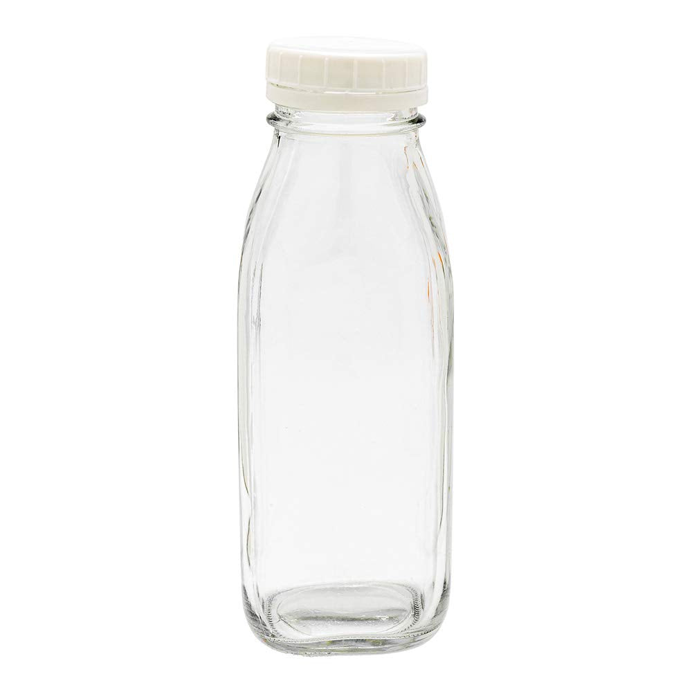 Restaurantware French Countryside 16 Ounce Juice Bottles 10 Square Juicing Bottles - With Tamper-Evident Caps Reusable Clear Gla
