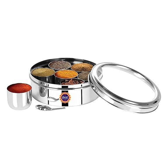 Suvi 7 In 1 Stainless Steel Masala Box For Kitchen | Spice Box For Kitchen | Masala Container | Masala Dabba With Individual See