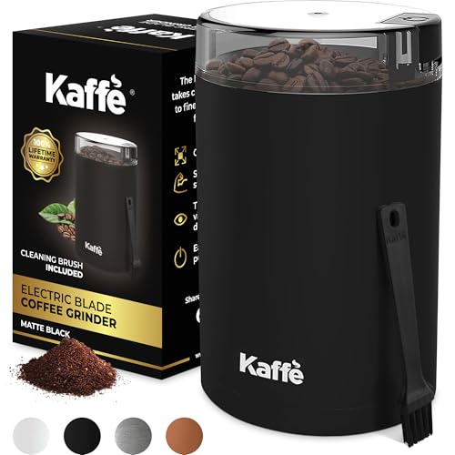 Kaffe Coffee Grinder Electric - Spice Grinder w/Cleaning Brush  Easy On/Off - Perfect for Espresso  Herbs  Spices  Nuts  Grain - 3.5oz / 14 Cup. Matte Black