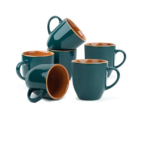 Shay Ceramic Coffee Mug Set, Set Of 6, 300Ml, Teal Green | Medium Mug | Glossy Finish | Stoneware Coffee Cup Set | Ceramic Cup |