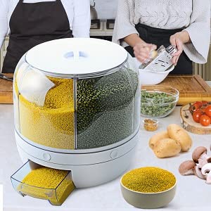 Olpad Airtight Food Storage Containers Rice Dispenser Countertop Cereal Grain Pulses Container Sets 6 Grids Rotating Canisters W