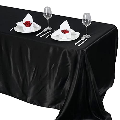 Balsacircle 90X132 Inch Black Satin Rectangle Tablecloth Table Cover Linens For Wedding Table Cloth Party Reception Events Kitch