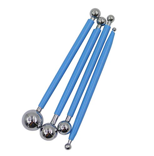 Lassum 4Pcs Metal Ball Diy Cake Tools Fondant Cake Decorating Sugarcraft Gumpaste Flower Modelling Mold (Double-Head,Blue)