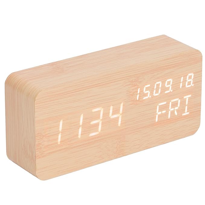 Kreshu Wooden Finishing Digital Led Alarm Clock 6 Inch Display Usb Powered Snooze Temperature Table Watch Humidity Alarm Clock P