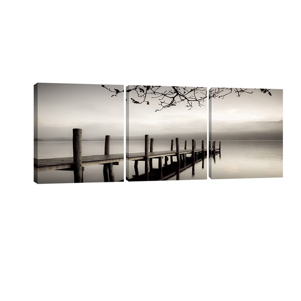 Pyradecor Peace 3 Panels Black And White Landscape Canvas Prints On Canvas Wall Art Modern Stretched Pictures Paintings Artwork