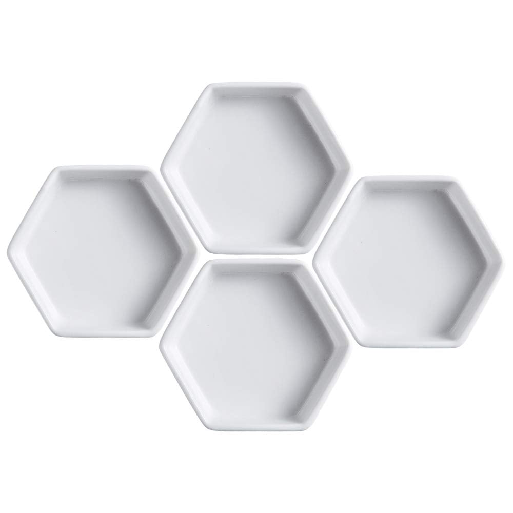 Sizikato 4Pcs Geometric Hexagon Ceramic Soy Sauce Dipping Bowls Side Dishes For Snack Sushi Fruit Appetizer Dessert. 4 Inches
