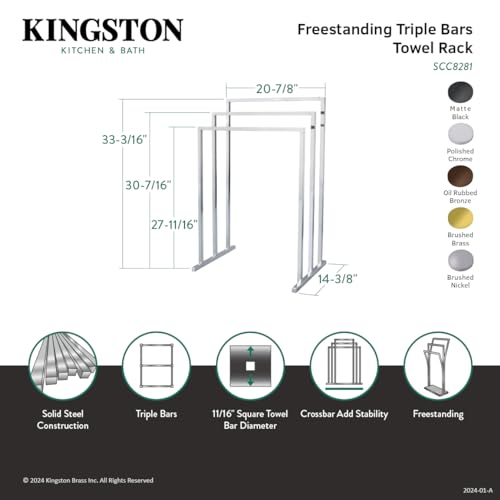 Kingston Brass SCC8288 Pedestal 3-Tier Steel Construction Towel Rack  Brushed Nickel