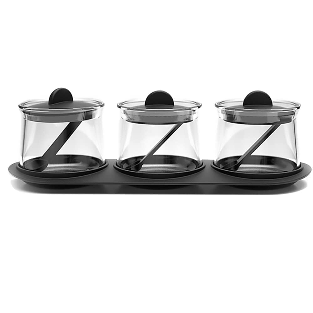 Rosefinch Condiment Spice Jar Container With Lids, Spoons And Tray, Clear Glass Seasoning Storage Box, Salt, Pepper, Spices And 