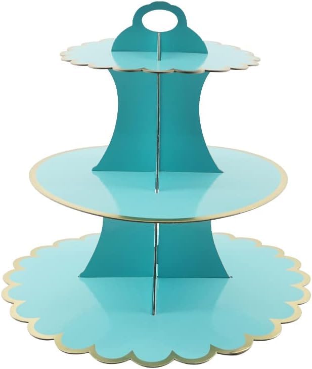 Partysanthe 3 Tier Layer Cupcake Paper Stand Display Rack Cupcake Stand Birthday Wedding Party Supplies (Blue) 1 Pcs