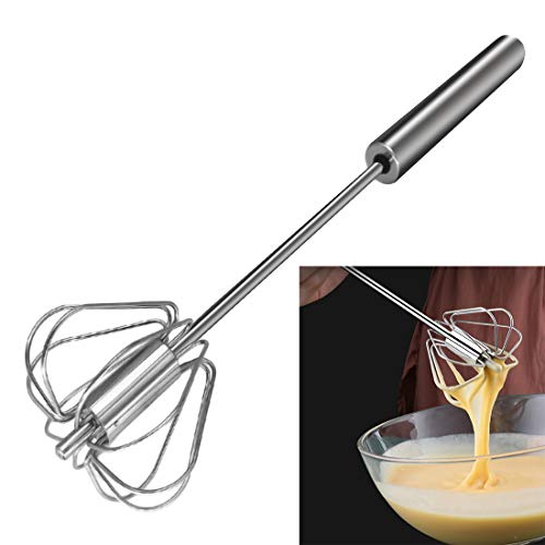 Feezi Egg Whisk, Hand Push Whisk Blender, Stainless Steel Egg Beater, Milk Frother, Rotating Push Mixer Stirrer For Whisking, Be